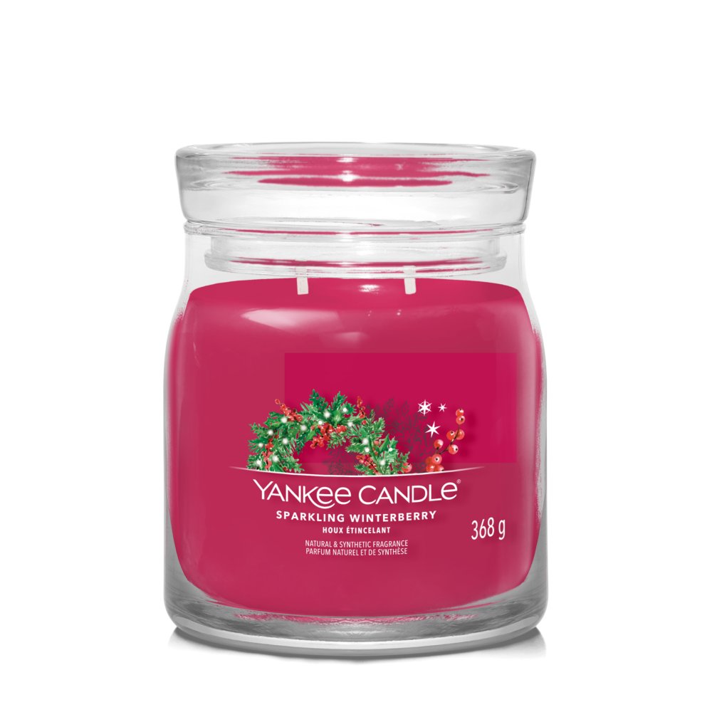 Sparkling Winterberry Signature Medium Jar Candle Yankee Candle, Red, 9.3cm X 11.4cm , Fresh & Clean
