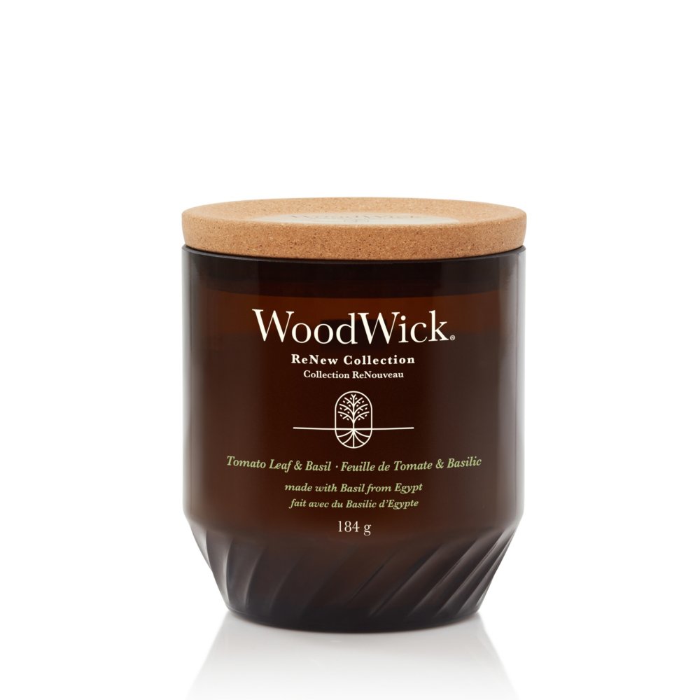 Tomato Leaf & Basil Renew Medium Candle With Pluswick® WoodWick, Natural, 8cm X 8cm X 9.6cm , Gourmand