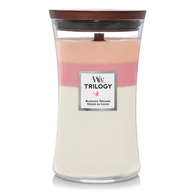 Blooming Orchard Large Hourglass Trilogy Candle WoodWick, White,Pink, 10.2cm X 10.2cm X 17.8cm , Fruity & Citrus
