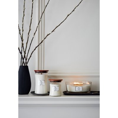 Linen Medium Hourglass Candle WoodWick, White, 9.9cm X 9.9cm X 11.4cm , Fresh & Clean