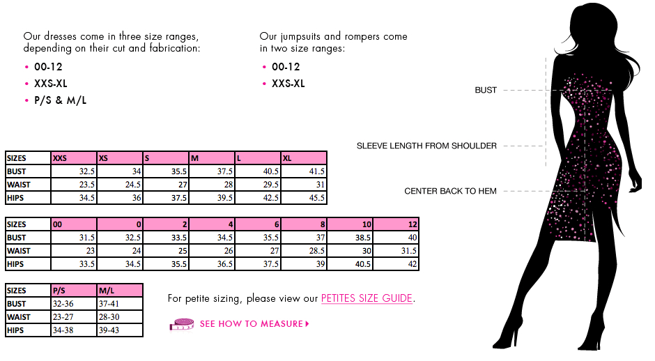 Size Chart Dresses bebe