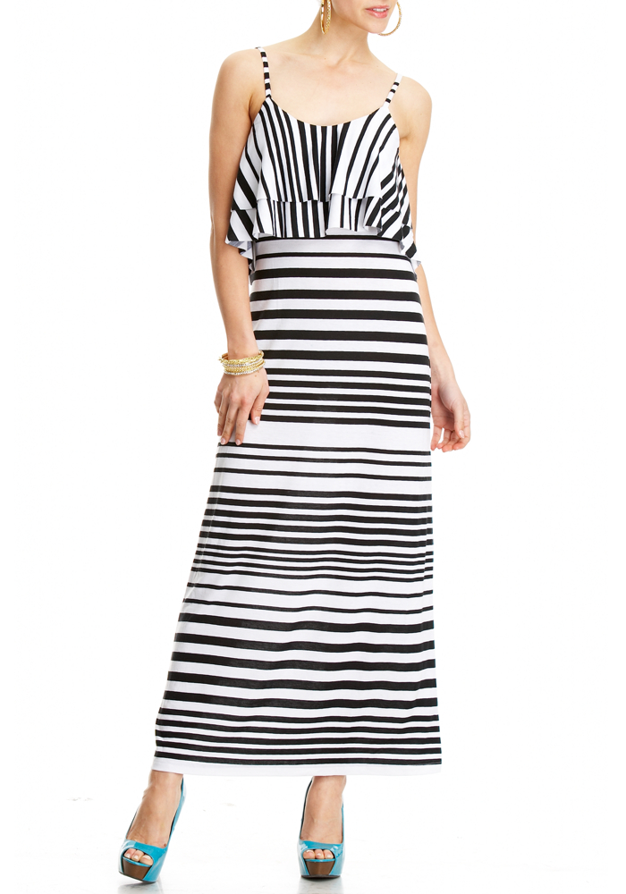 2b Stripe Double Ruffle Maxi Dress