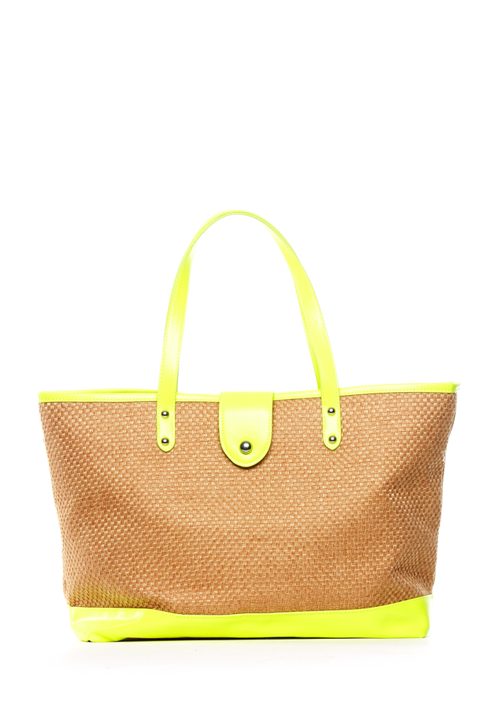 2b Straw Tote with Neon Trim