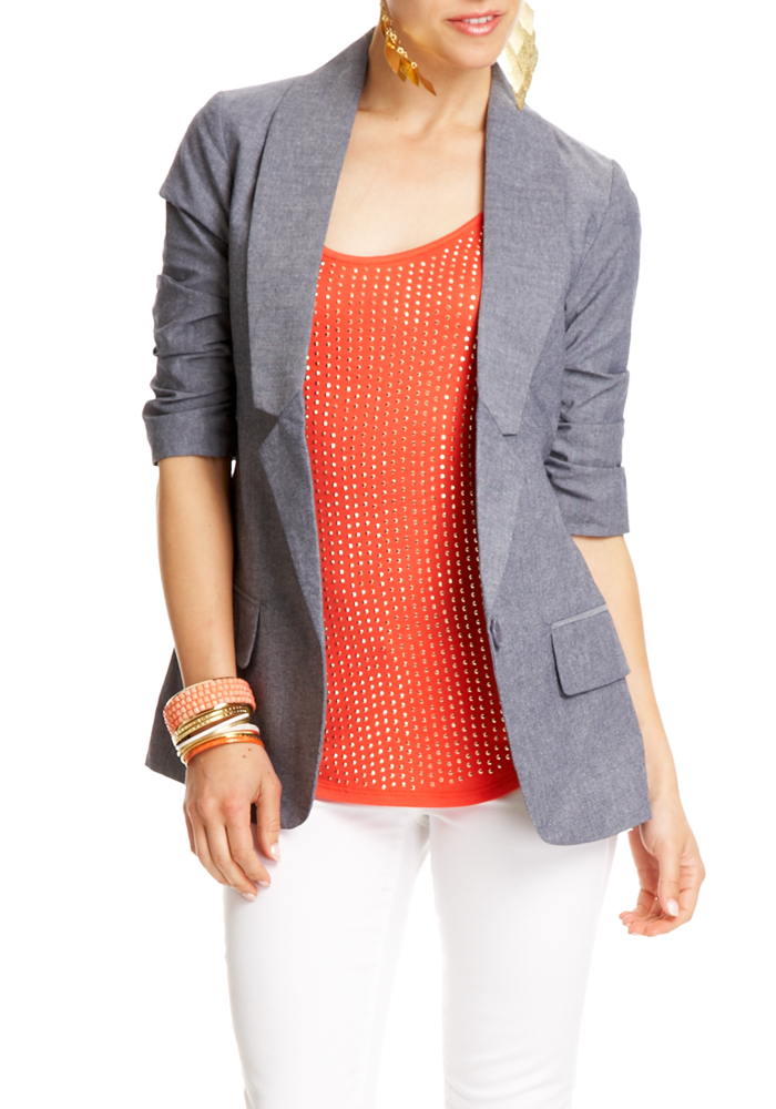 2b Chambray Boxy Blazer