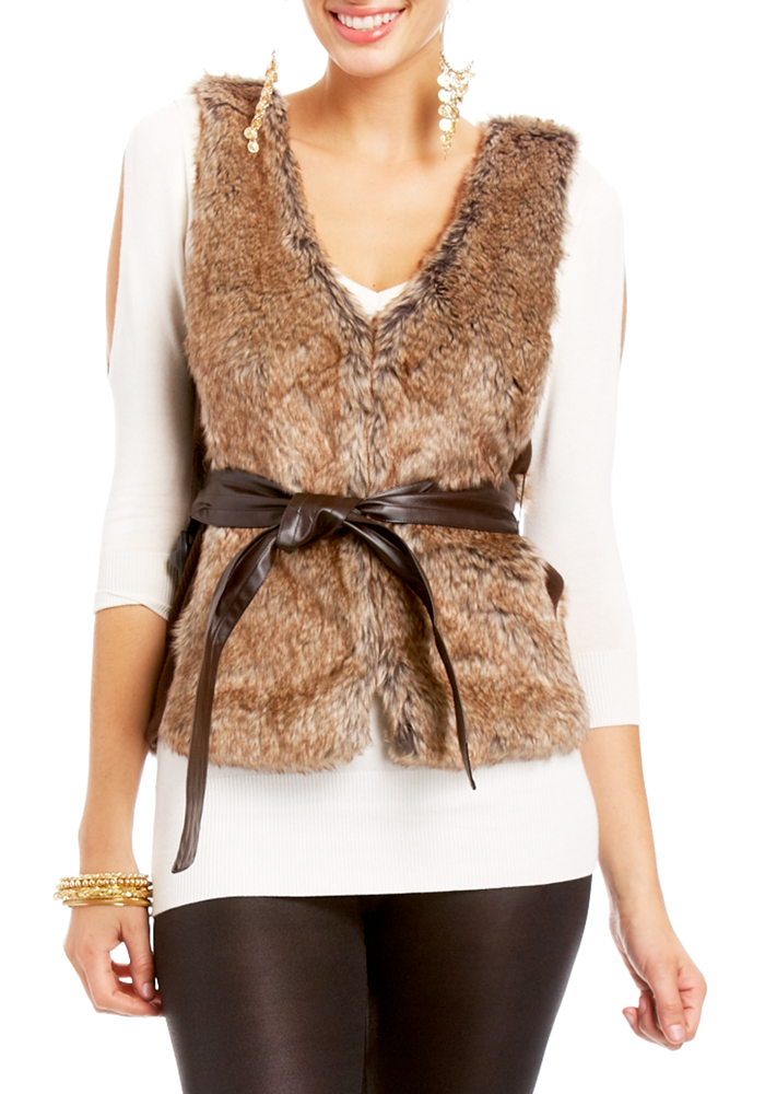 Sweater Rib Trim Faux Fur Vest at 2b