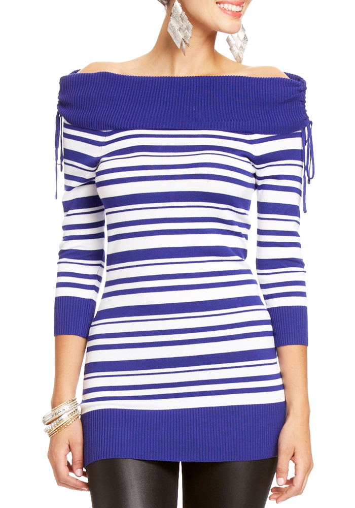 2b Off Shoulder Striped Sweater