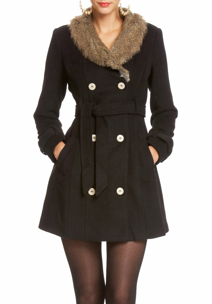 2b Fur Collar Wool Trench Coat