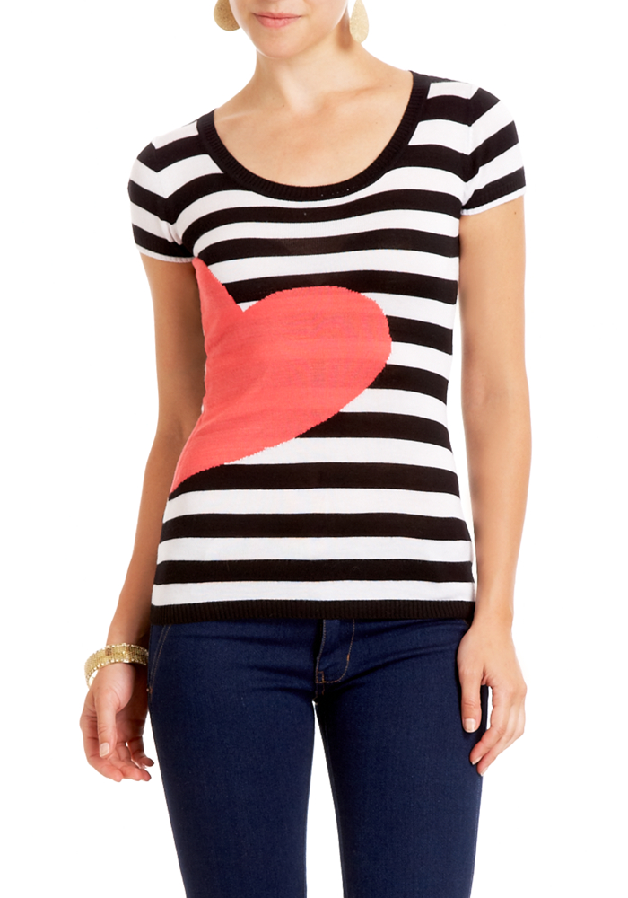 2b Stripe Heart Sweater