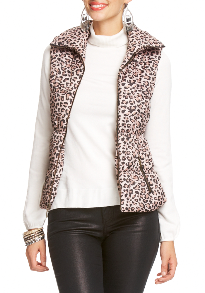 2b Cheetah Print Puffy Zip Vest