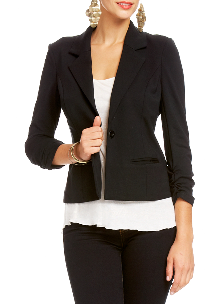 2b Ruched Sleeve Ponte Blazer