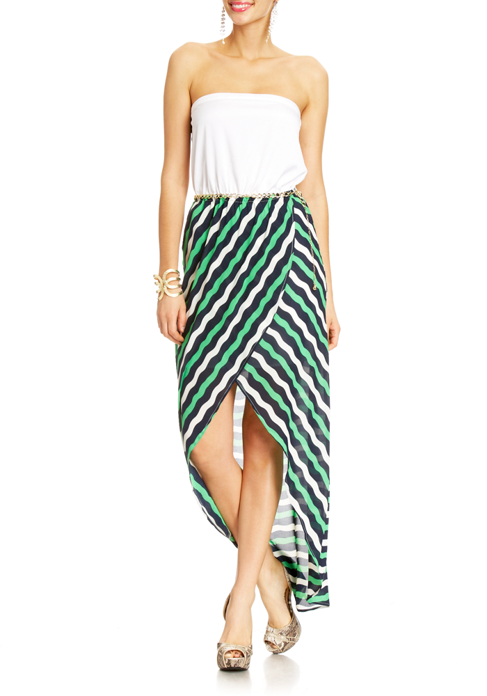 Marina Strapless Hi Low Dress - MULTI STRIPE - XL