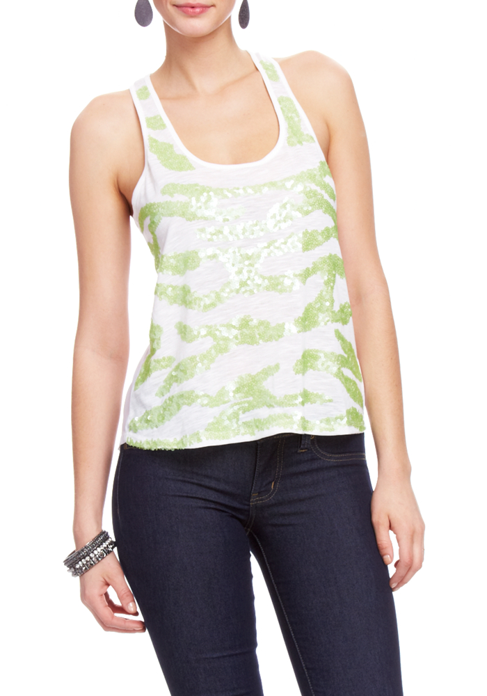 2b Sequin Wave Chiffon Back Tank Top