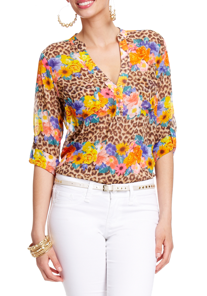 3/4 Sleeve Blooming Leopard Top