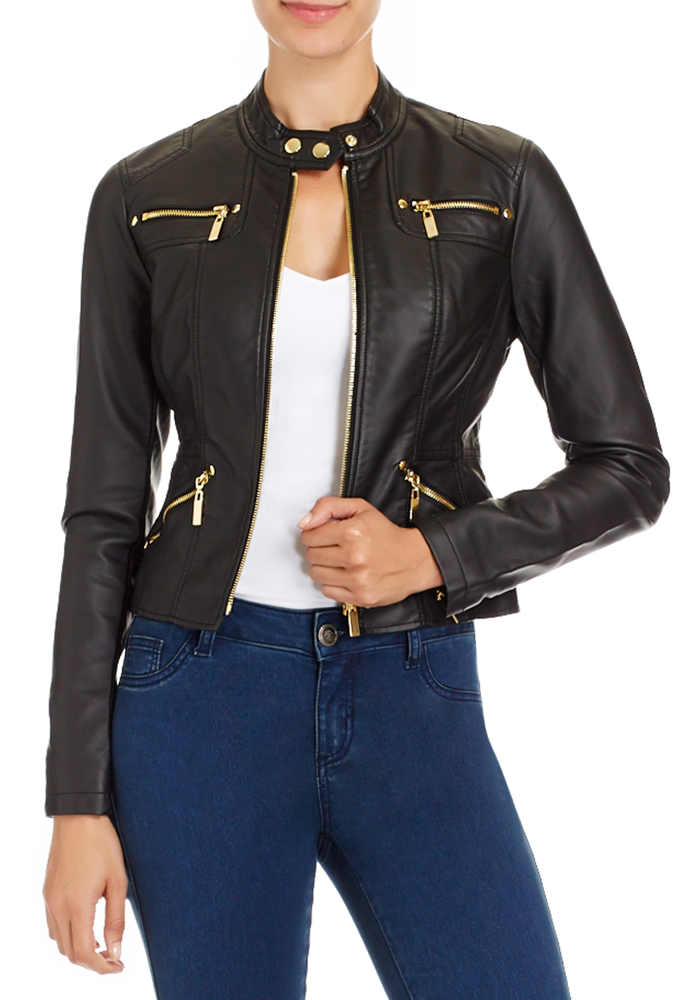 2b Zipper Leatherette Jacket