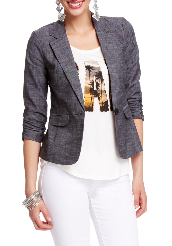 2b Ruched Sleeve Ruffle Back Blazer