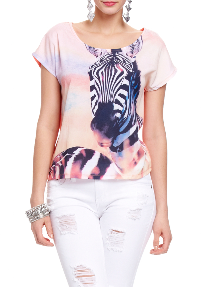 2b Printed Zebra Top