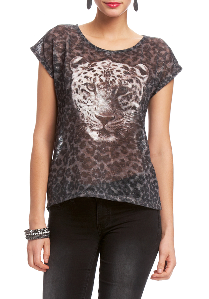 2b Leopard Print High Low Top