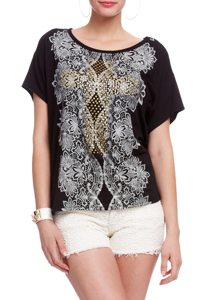 2b Stud Dolman Printed Top