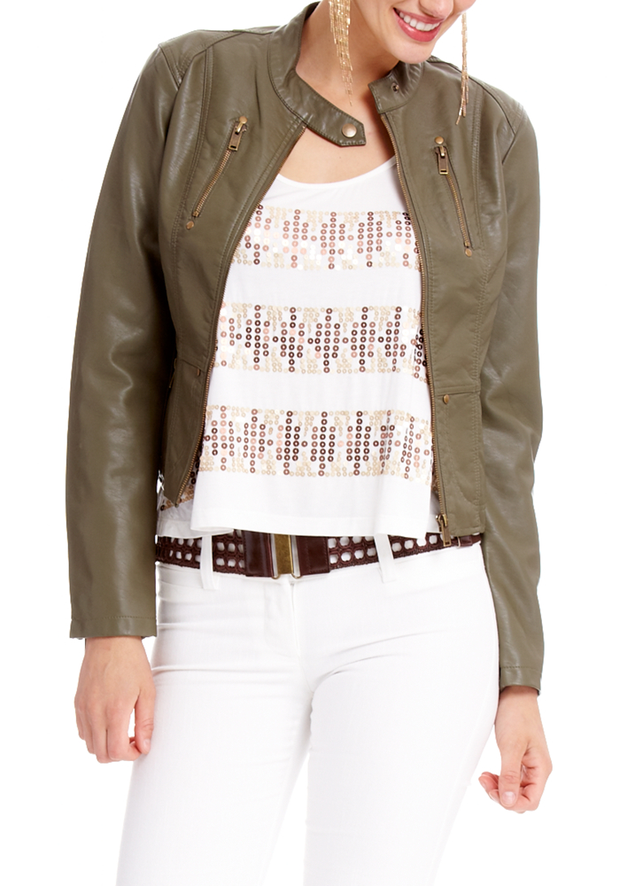 2b Seamed Exposed Leatherette Jacket