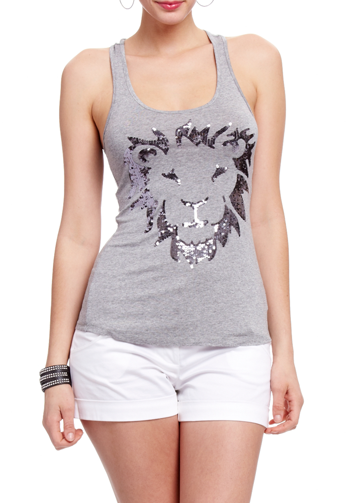 2b Lion Sequin Racerback Tank Top