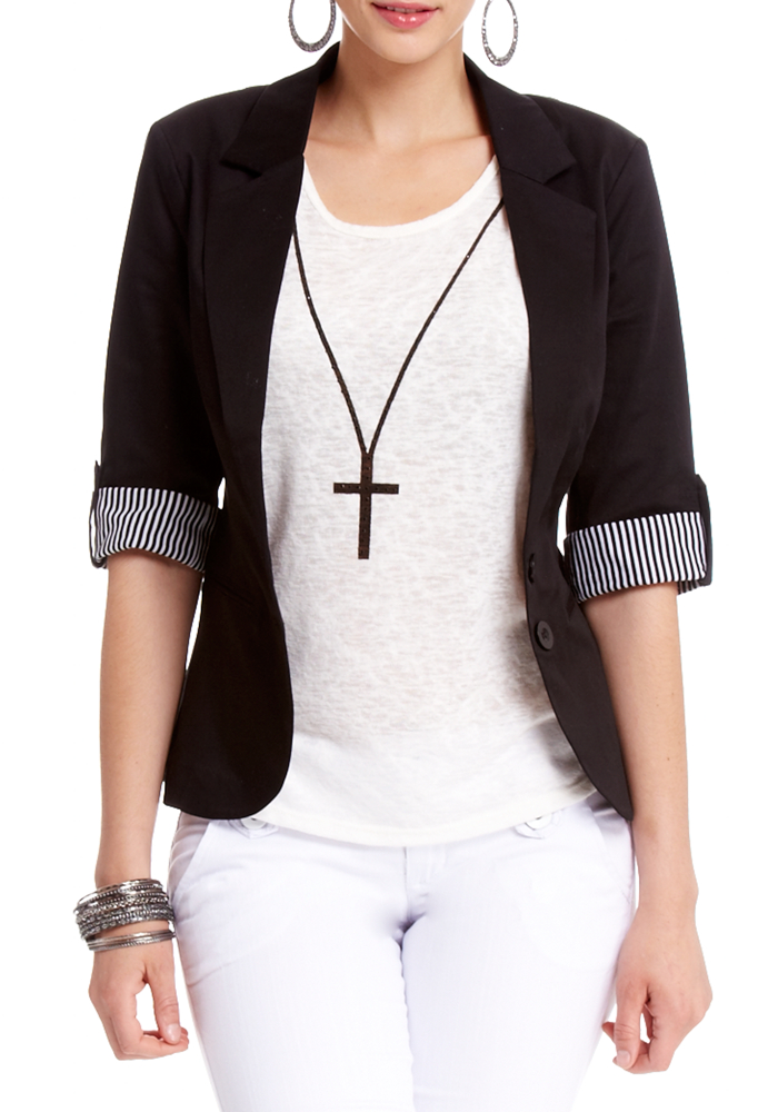2b 3/4 Striped Sleeve Blazer
