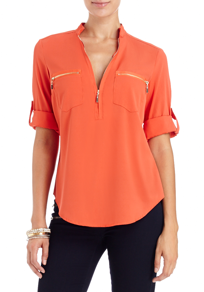 3/4 Sleeve Jenna Zip Front Top