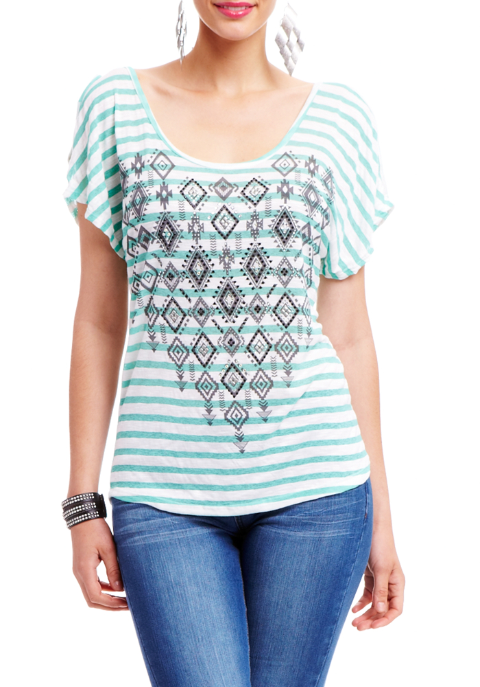 2b Tribal Stripe Deep X Back Top