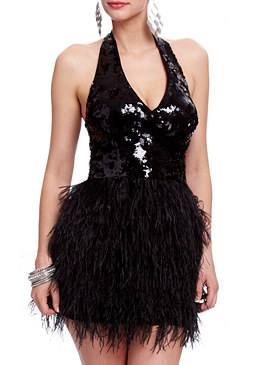 Isis Sequin Feather Dress