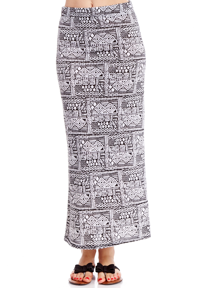 2b Tribal Print Slit Maxi Skirt