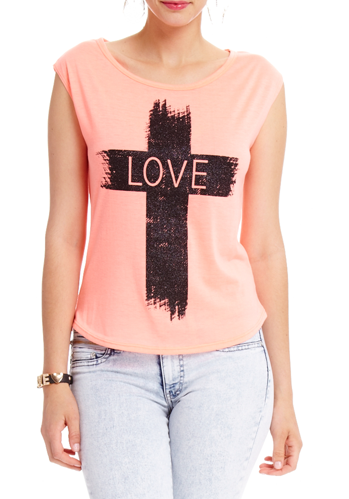 2b Love Cross Glitter Muscle Top