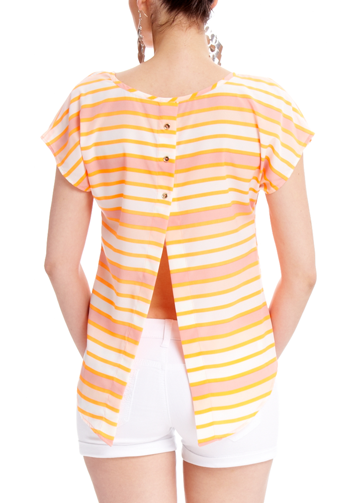 2b Short Sleeve Flyaway Back Striped Top