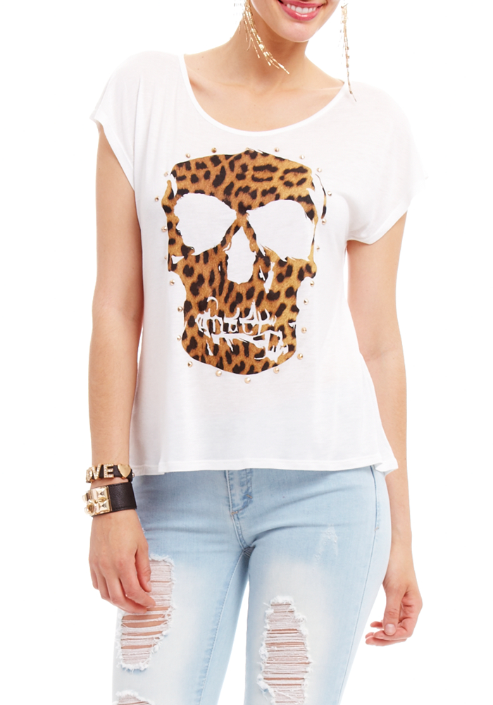 2b Leopard Skull Studded Tee