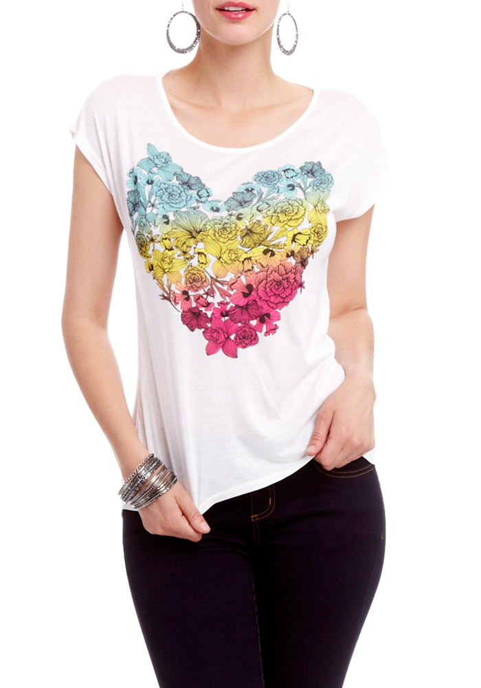 2b Floral Heart Drop Shoulder Graphic Top