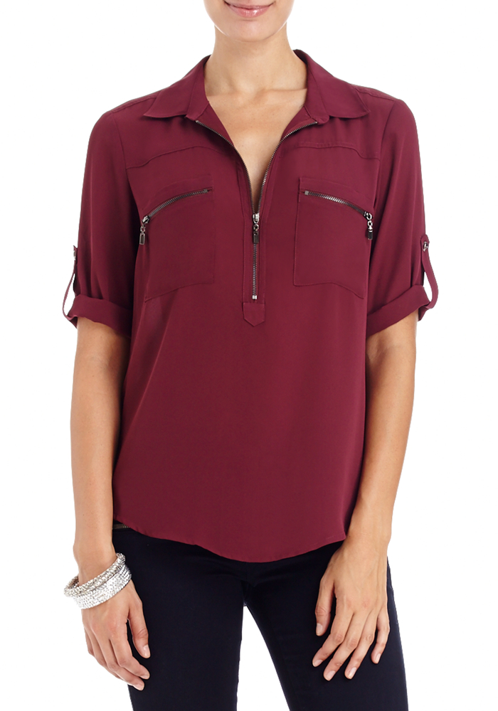 Charlene Chiffon Zip Pocket Top