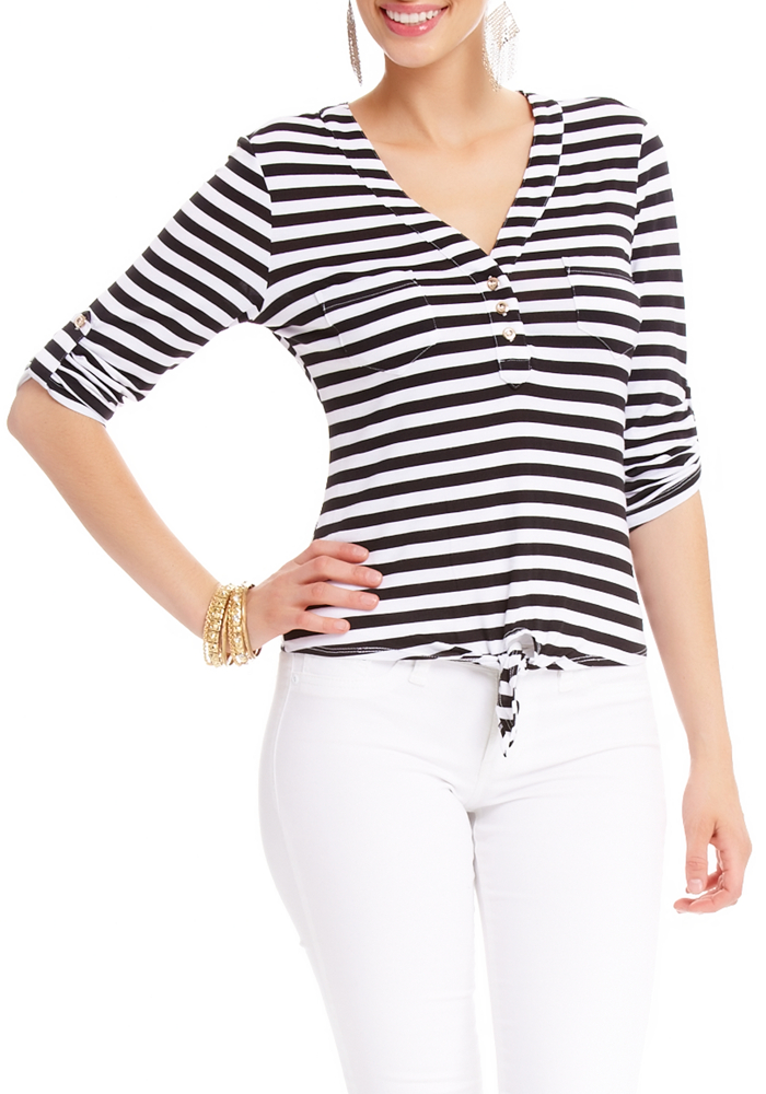 2b 3/4 Sleeve Stripe Tie Bottom Top