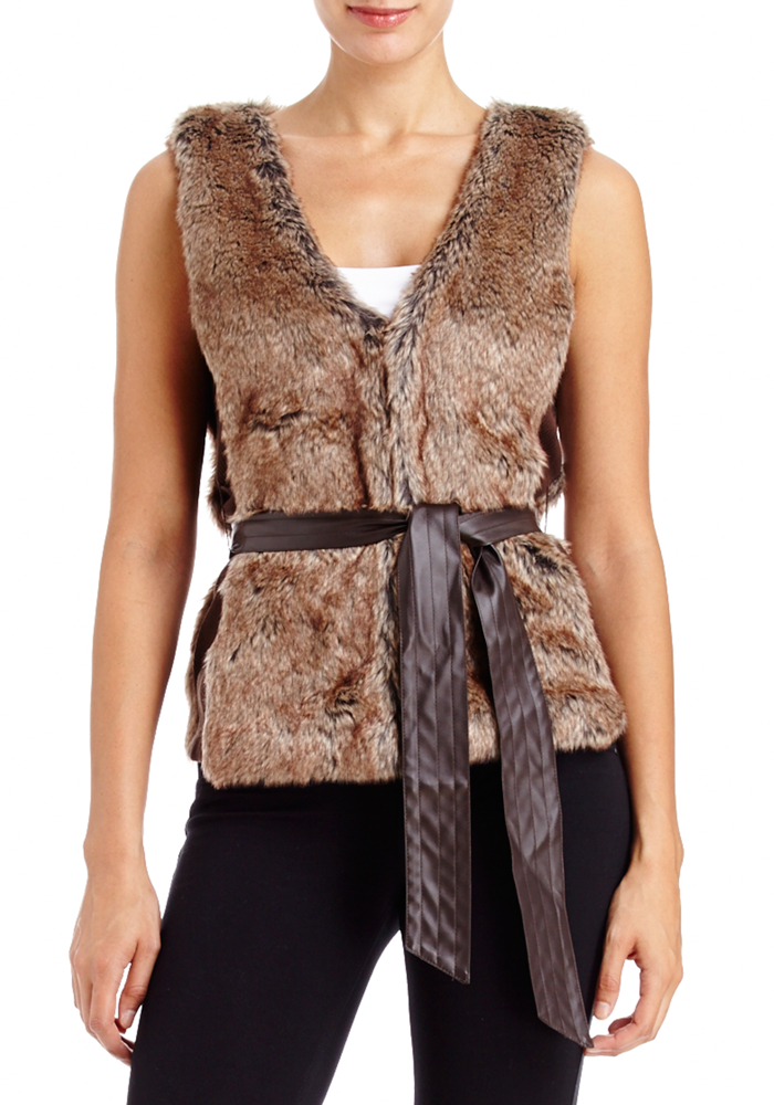 Sweater Rib Trim Fur Vest