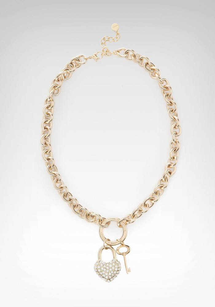 Rhinestone Heart Padlock Necklace-ONLINE EXCLUSIVE at bebe