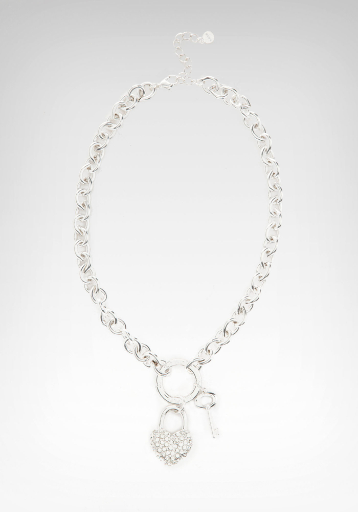 Rhinestone Heart Padlock Necklace-ONLINE EXCLUSIVE at bebe