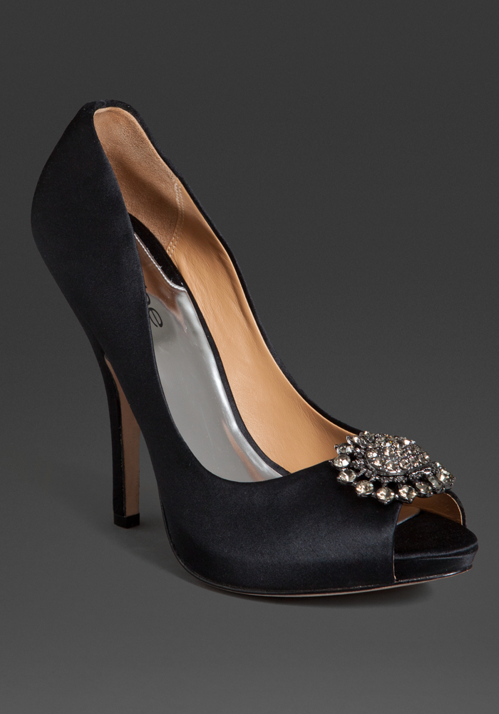 Bebe Blair Peep Toe Jeweled Pump - Blk - 8
