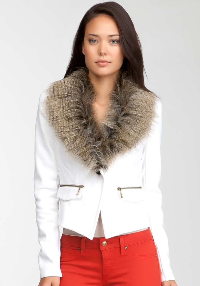 Bebe Faux Fur Collar Wool Jacket - Winter White 