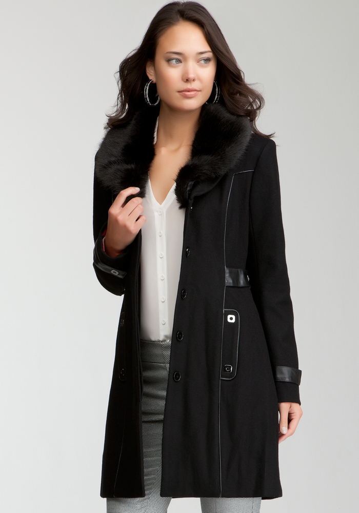 Bebe Faux Fur Collar Wool Coat 