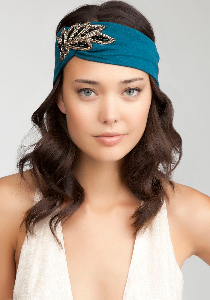 bebe Sequin Leaf Fabric Headband