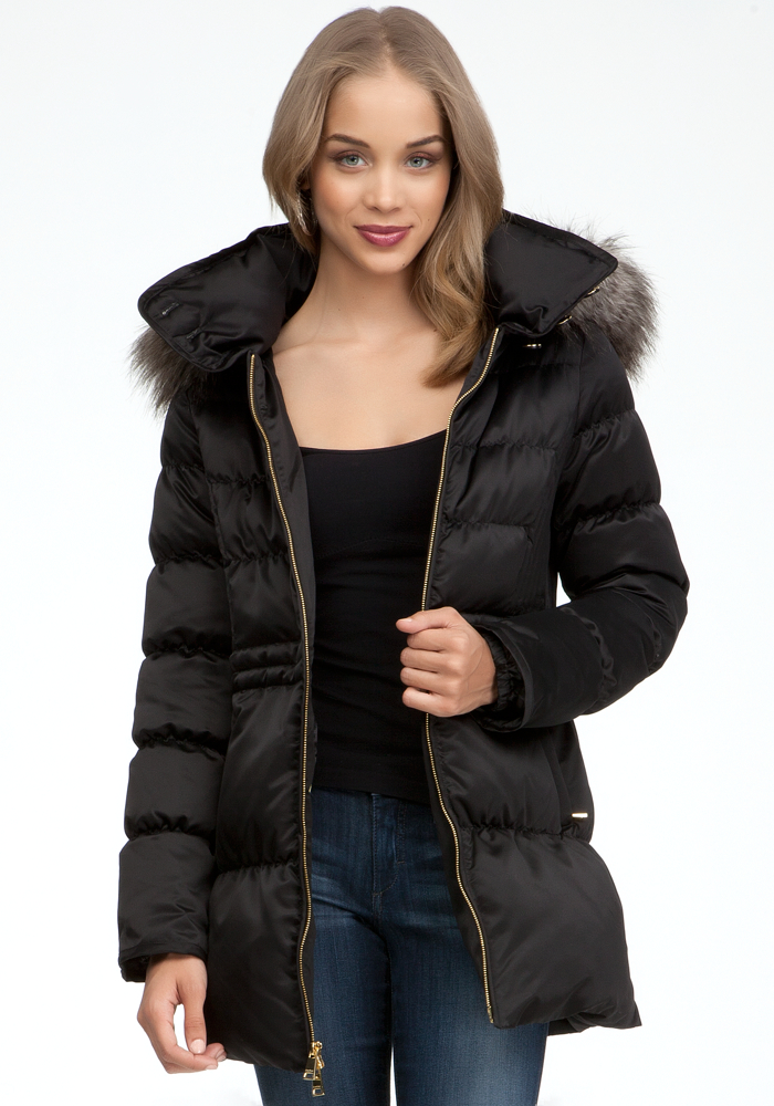 bebe Faux Fur Trim Puffer Jacket