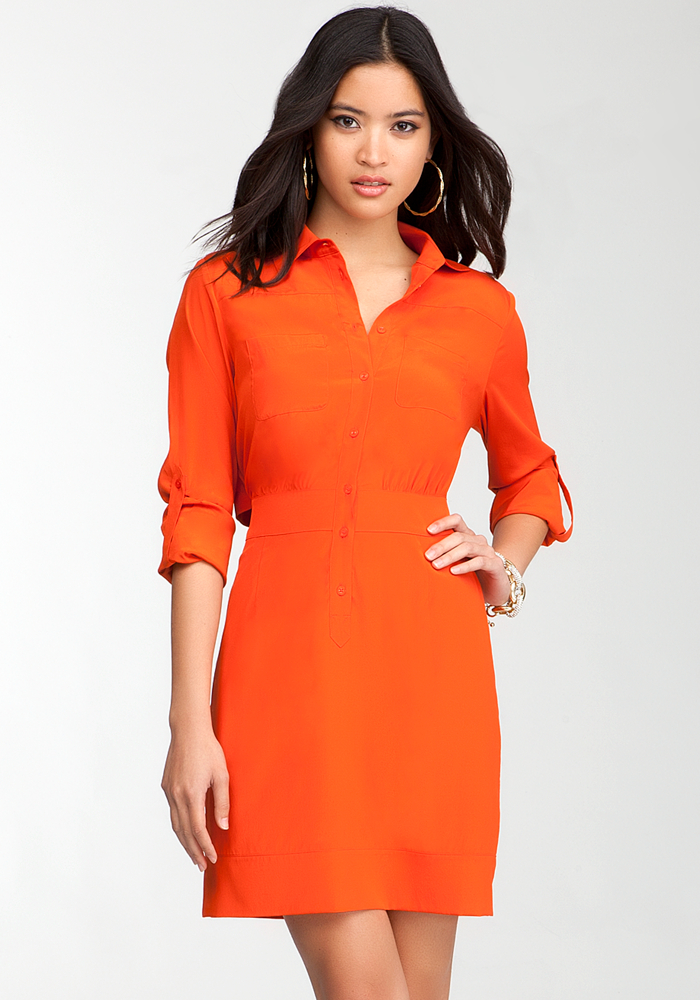 Gift Giving for a Cause: Bebe Overlapped Red Clay Shirt Dress