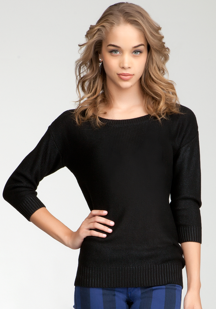 bebe Foiled Boatneck Sweater Top