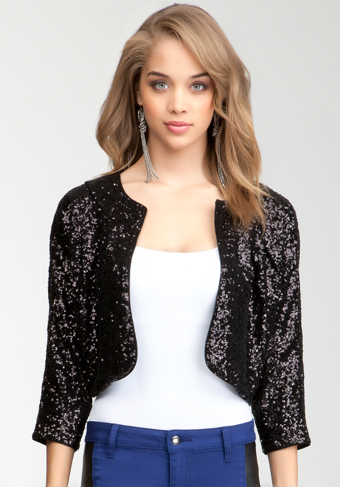 bebe Sequin Soft Crop Jacket