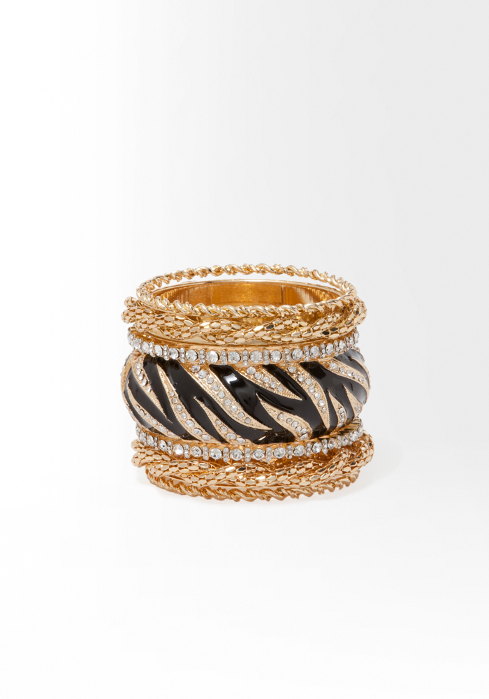 bebe Exotic Enamel Mesh Crystal Bracelet Set