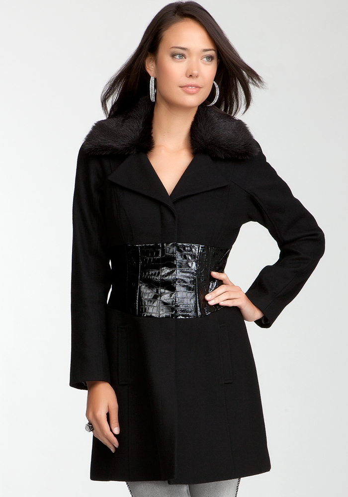 Bebe Crocodile Corset Wool Coat 