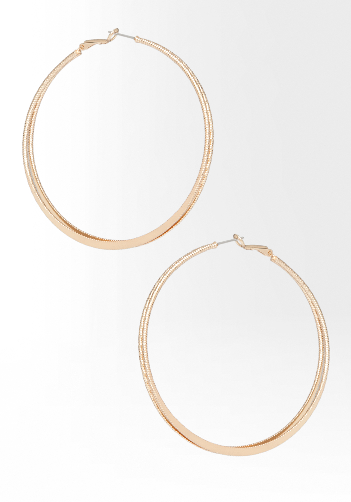 bebe Textured & Mirrored Double Hoop Earring
