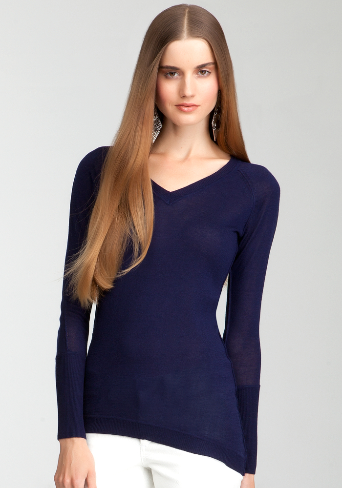 bebe V-Neck Asymmetric Sweater Top